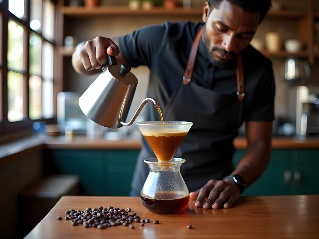 Barista pouring artisanal coffee at Café Barista in Santiago