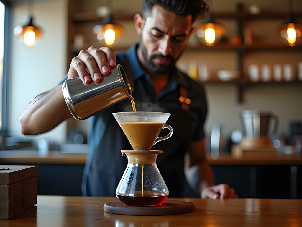 Barista preparing specialty coffee at an artisanal café in São Paulo