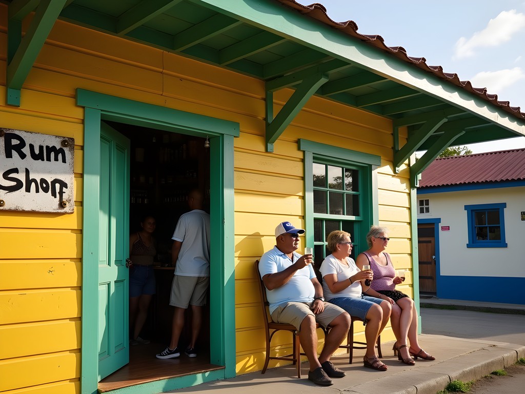 Colorful traditional rum shop in Speightstown with locals gathering