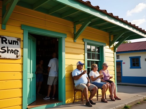 Colorful traditional rum shop in Speightstown with locals gathering
