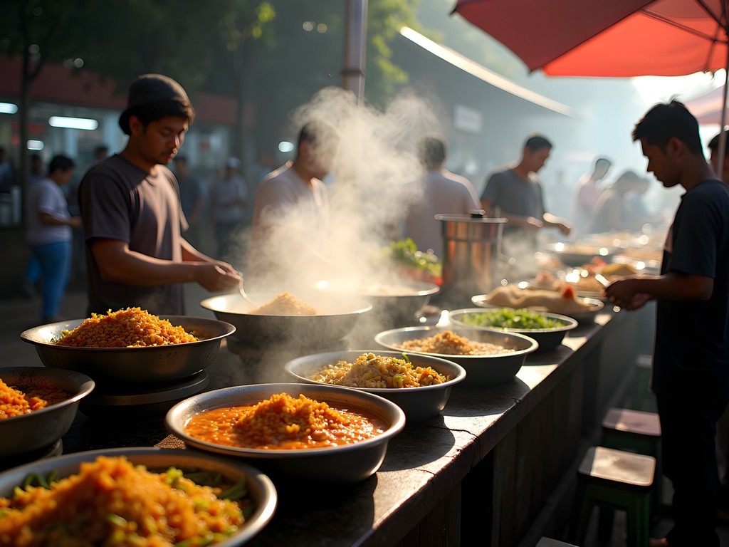 Bustling morning market food stalls in Pasar Pucang, Surabaya