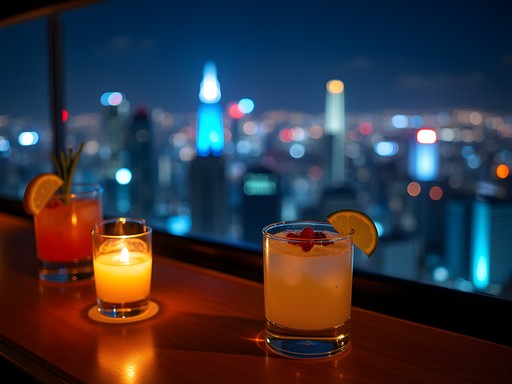 São Paulo skyline view from rooftop bar with craft cocktails and city lights
