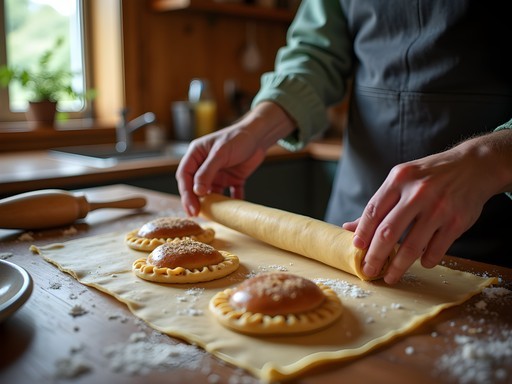 Traditional Karelian pie (karjalanpiirakka) preparation during cooking class in Tampere