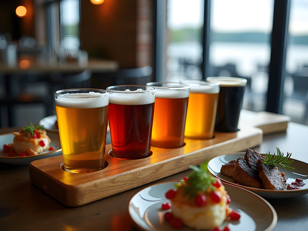 Craft beer flight with paired Finnish dishes at Pyynikki Brewing Company in Tampere
