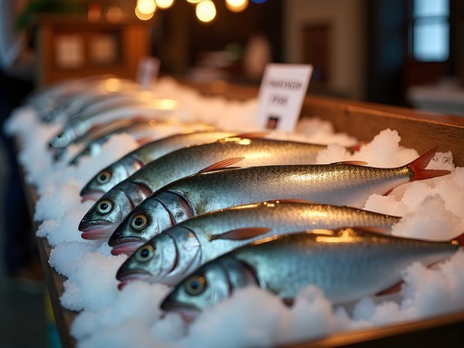 Fresh fish display at Tampere Market Hall with traditional Finnish seafood varieties