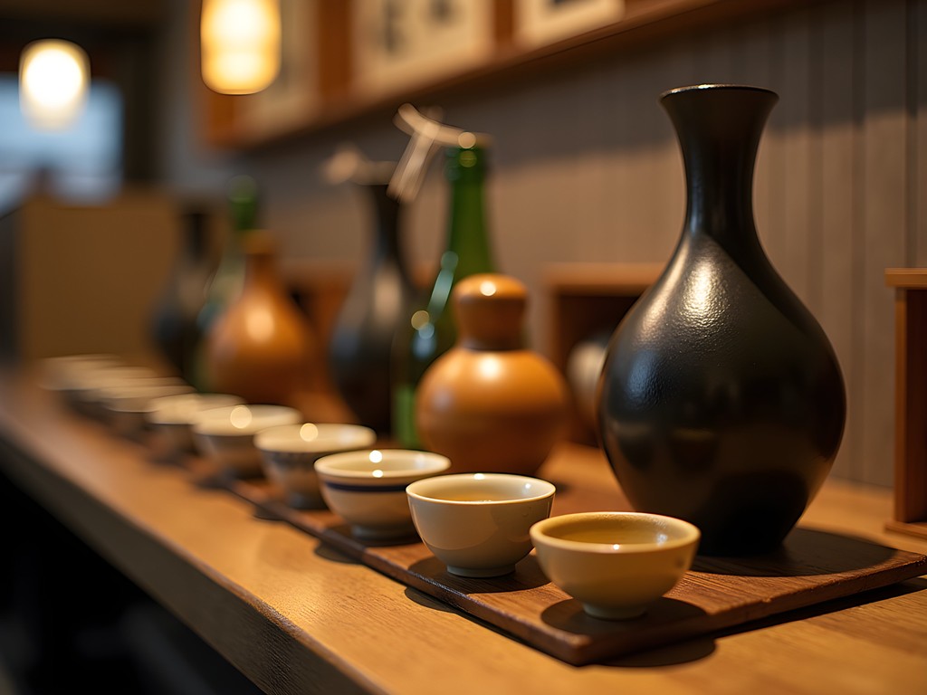 Traditional sake tasting setup at a Tokyo izakaya