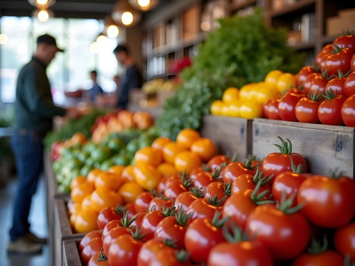 Colorful display of fresh local produce at Trenton Farmers Market