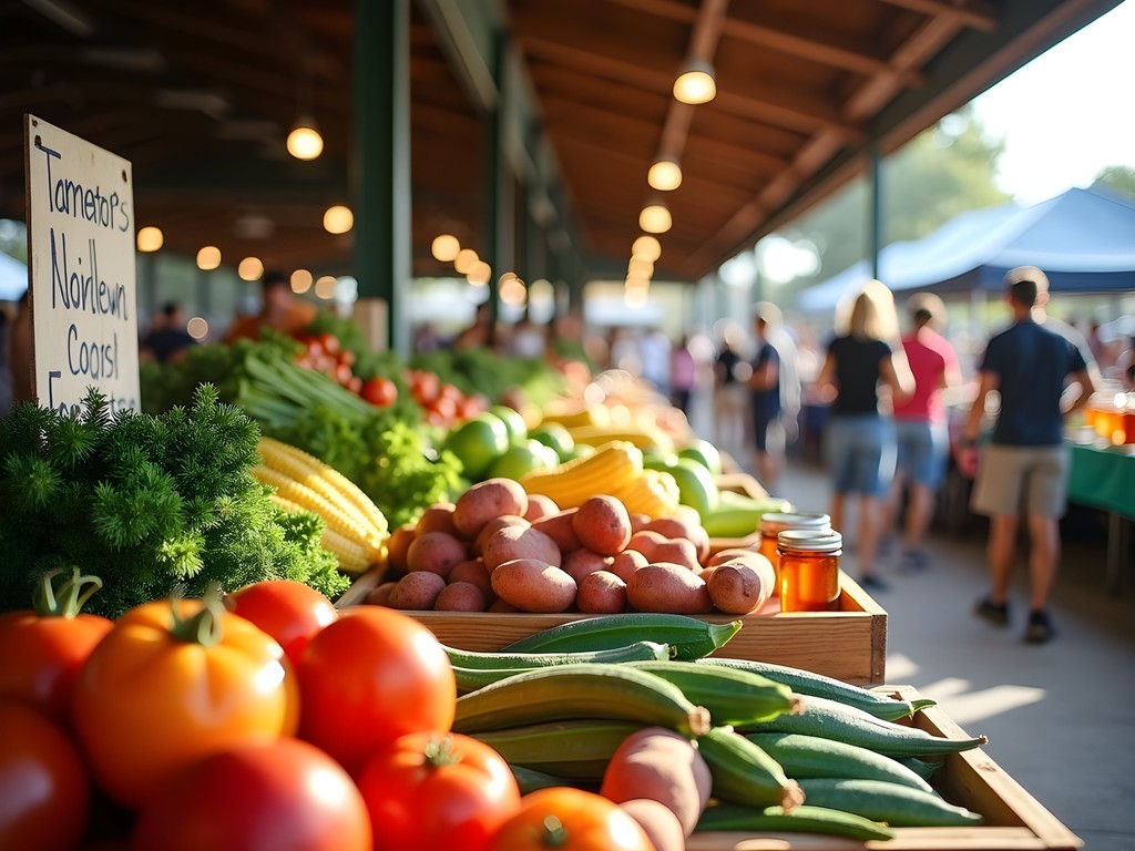 Vibrant display of fresh local produce at Tupelo Farmers' Market with colorful vegetables and homemade goods