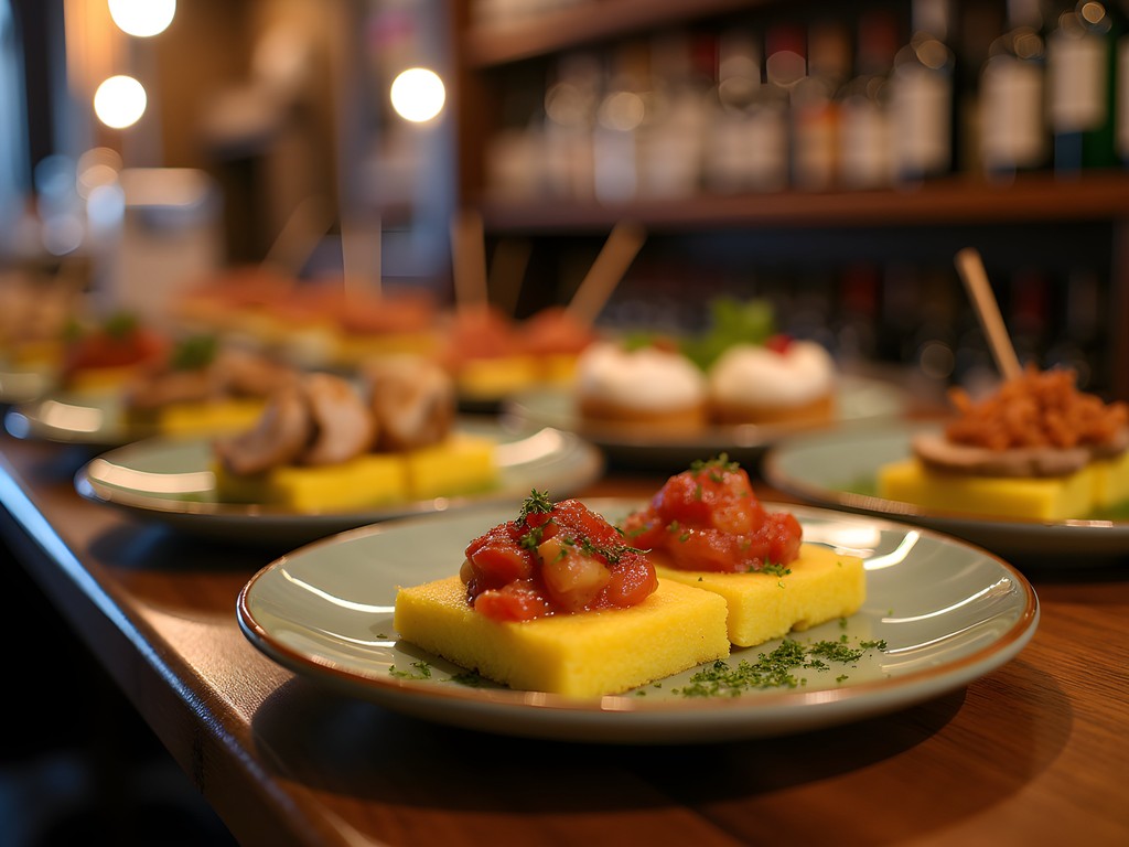 Colorful array of authentic Venetian cicchetti at a traditional bacaro in Cannaregio