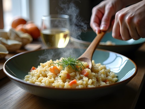 Hands-on preparation of authentic Venetian seafood risotto in a cooking class