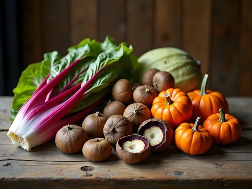Fresh seasonal fall ingredients from Venice including radicchio trevisano and wild mushrooms