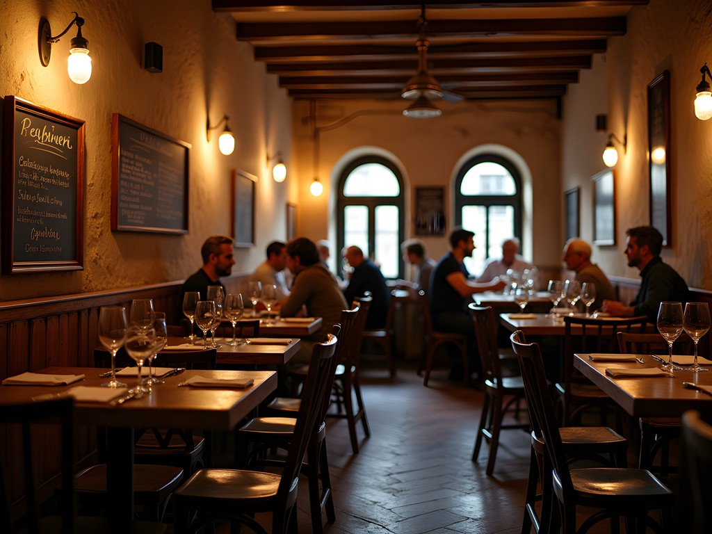 Cozy interior of an authentic neighborhood osteria in Venice with locals dining