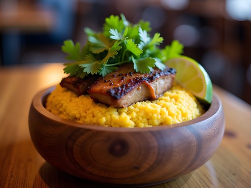 Traditional Puerto Rican mofongo with pernil at El Coqui Restaurant in Waterbury