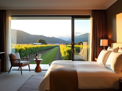 Elegant boutique hotel suite with vineyard views in Marlborough wine country