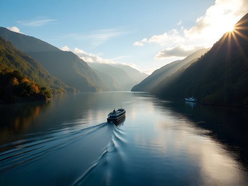 Stunning view of Marlborough Sounds from Interislander ferry with forested islands and blue water