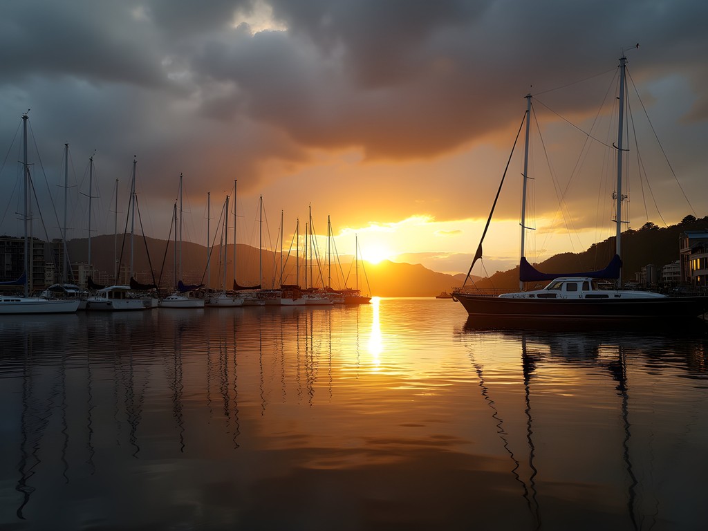 Morning light illuminating Wellington Harbor with boats and city buildings