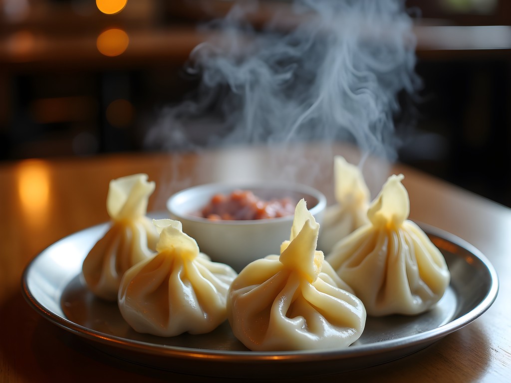 Steaming Nepalese momos dumplings at Sherpa Kitchen Winooski Vermont