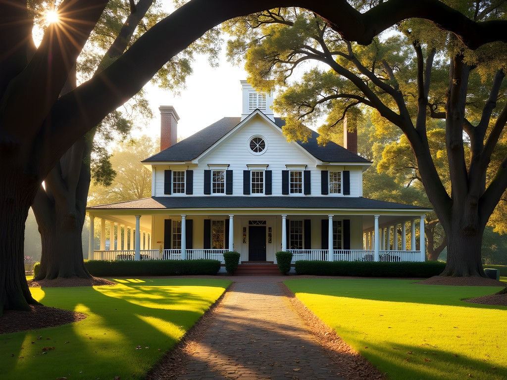 Historic Kent Plantation House in Alexandria, Louisiana with oak trees and period garden