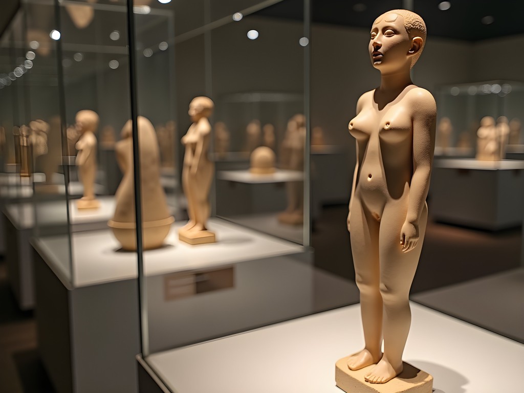 Ancient Cycladic marble figurines displayed in Museum of Cycladic Art in Athens