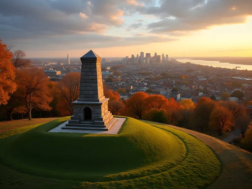 Panoramic view of Boston's autumn colors from Bunker Hill Monument