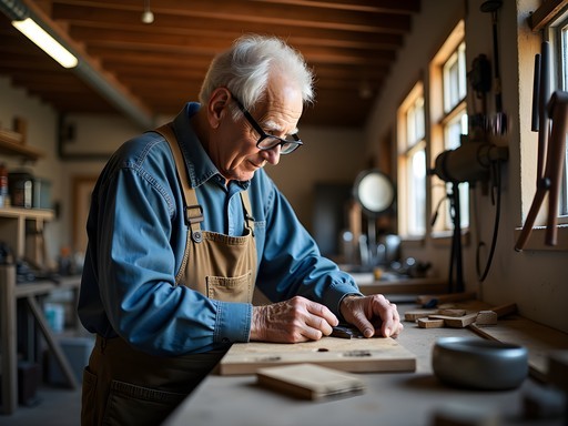 Senior craftsman demonstrating traditional woodworking techniques at Boulder City railroad museum workshop
