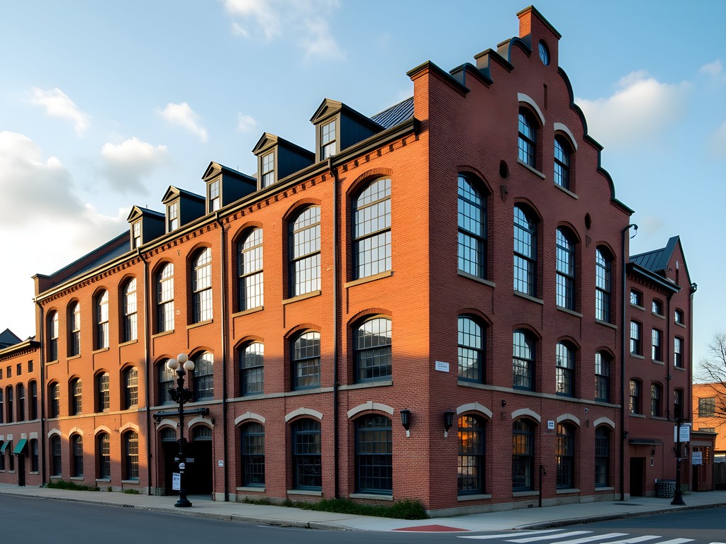 Sawtooth roof design of historic Brockton shoe factory with mathematical light patterns