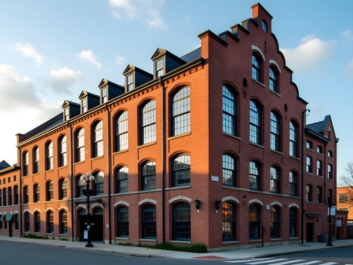 Sawtooth roof design of historic Brockton shoe factory with mathematical light patterns