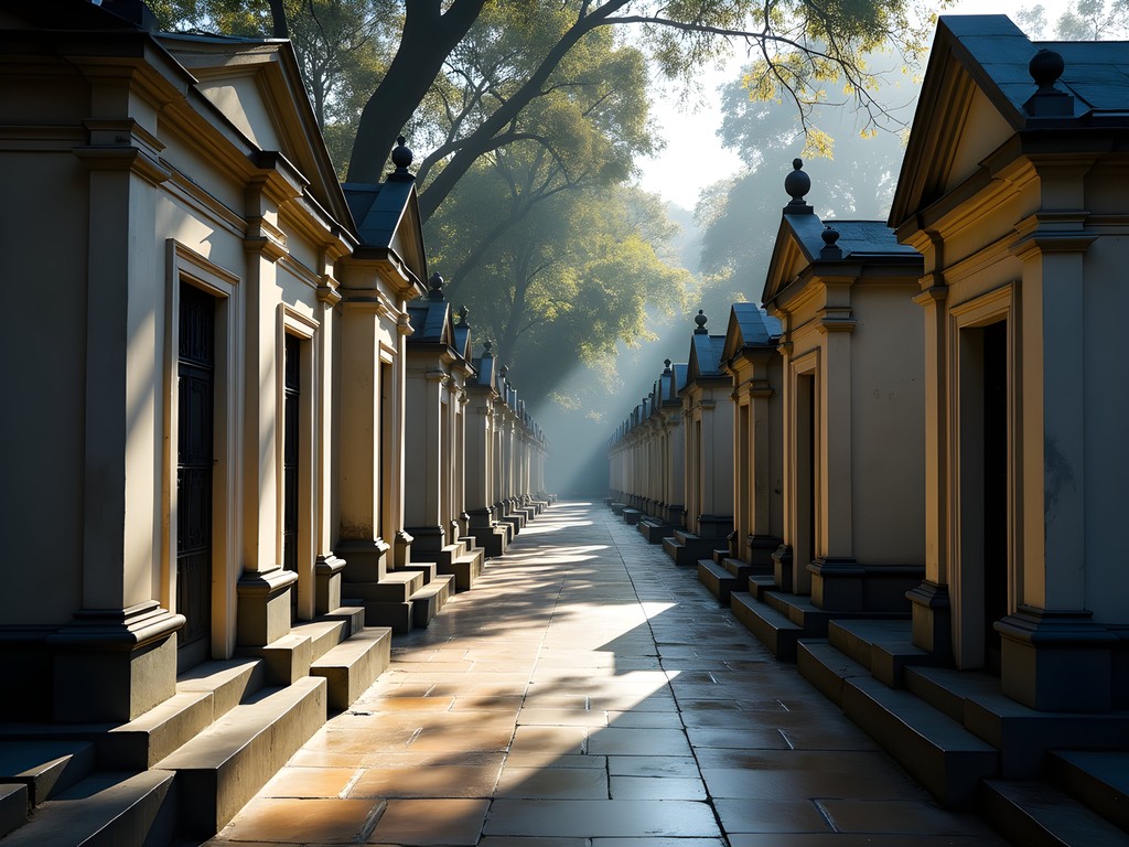Ornate mausoleums and pathways in Recoleta Cemetery, Buenos Aires
