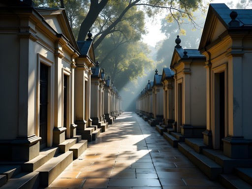 Ornate mausoleums and pathways in Recoleta Cemetery, Buenos Aires