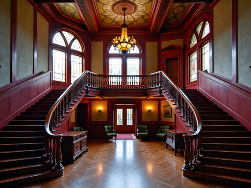 Ornate interior of the Copper King Mansion showing Victorian architecture details