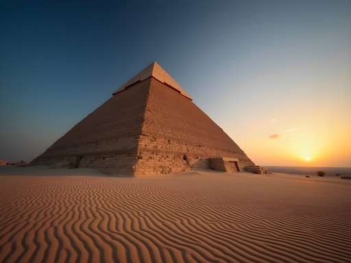 The Bent Pyramid of Dahshur at sunset with golden light illuminating its distinctive shape