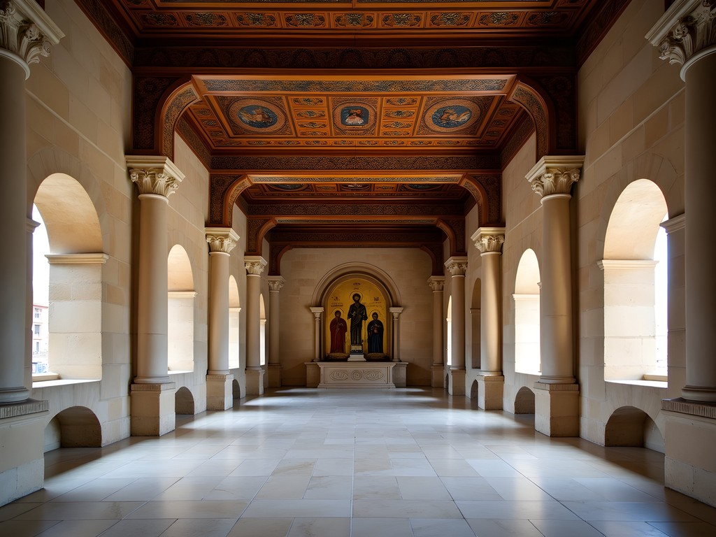 Interior of the Coptic Hanging Church built above Roman fortress ruins in Old Cairo