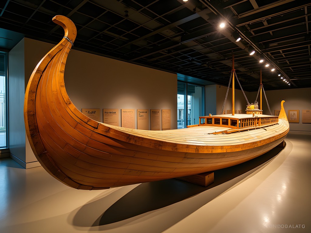 Ancient Egyptian solar boat in the dedicated museum beside the Great Pyramid of Giza