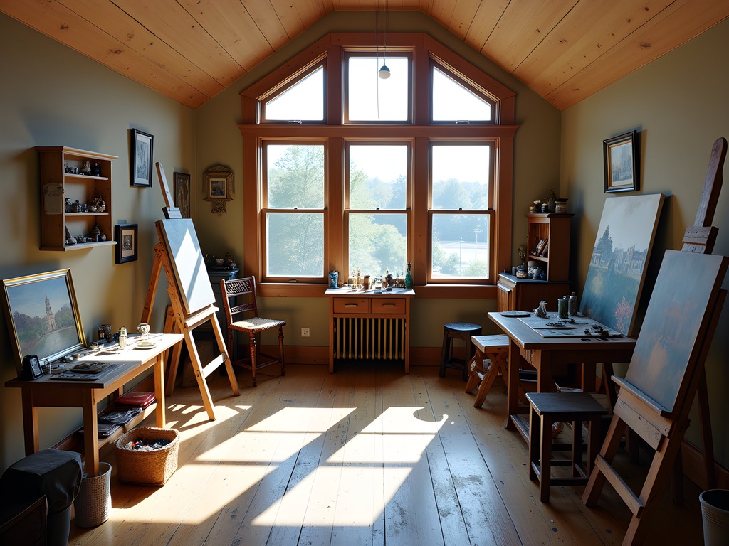 Grant Wood's preserved art studio with natural light streaming through windows