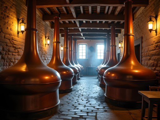 Historic copper brewing kettles at Eggenberg Brewery in Cesky Krumlov