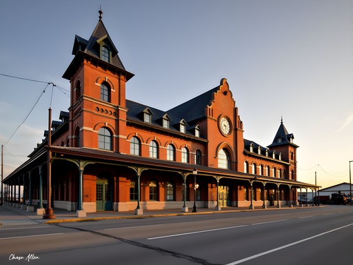 Historic Union Pacific Depot in Cheyenne with vintage train