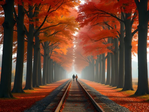 Tree-lined rail trail in Derry New Hampshire covered with fallen autumn leaves