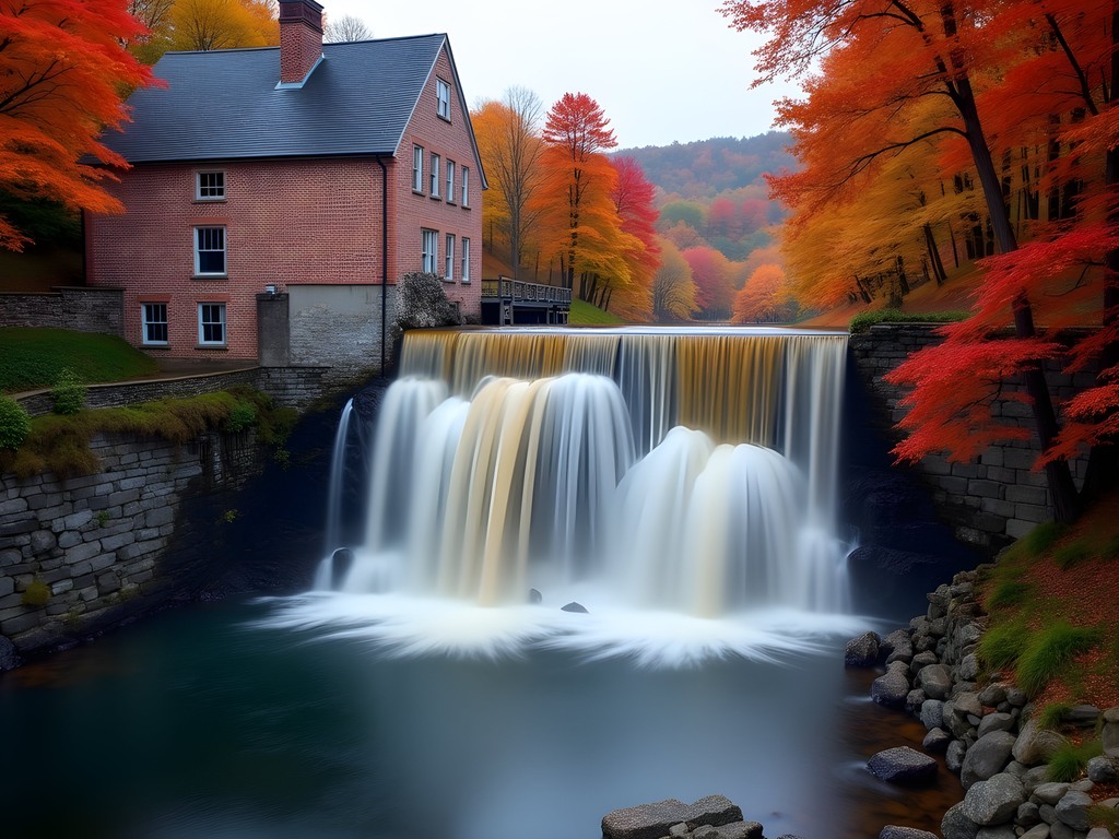 Cochecho Falls surrounded by autumn foliage in downtown Dover