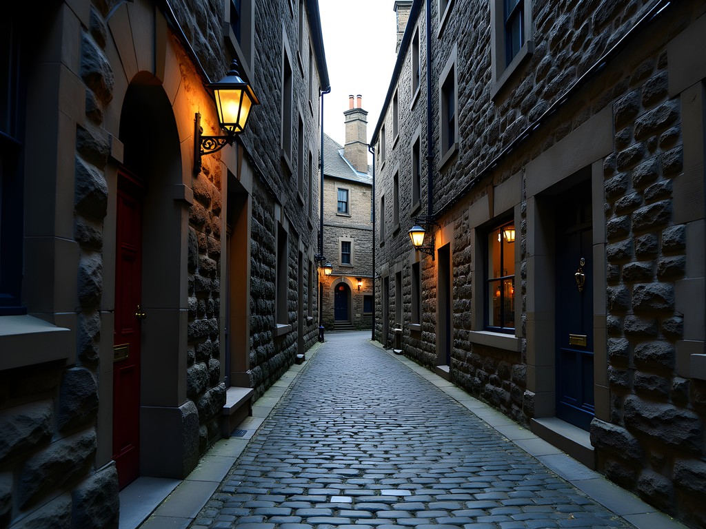 Atmospheric narrow close branching from Edinburgh's Royal Mile