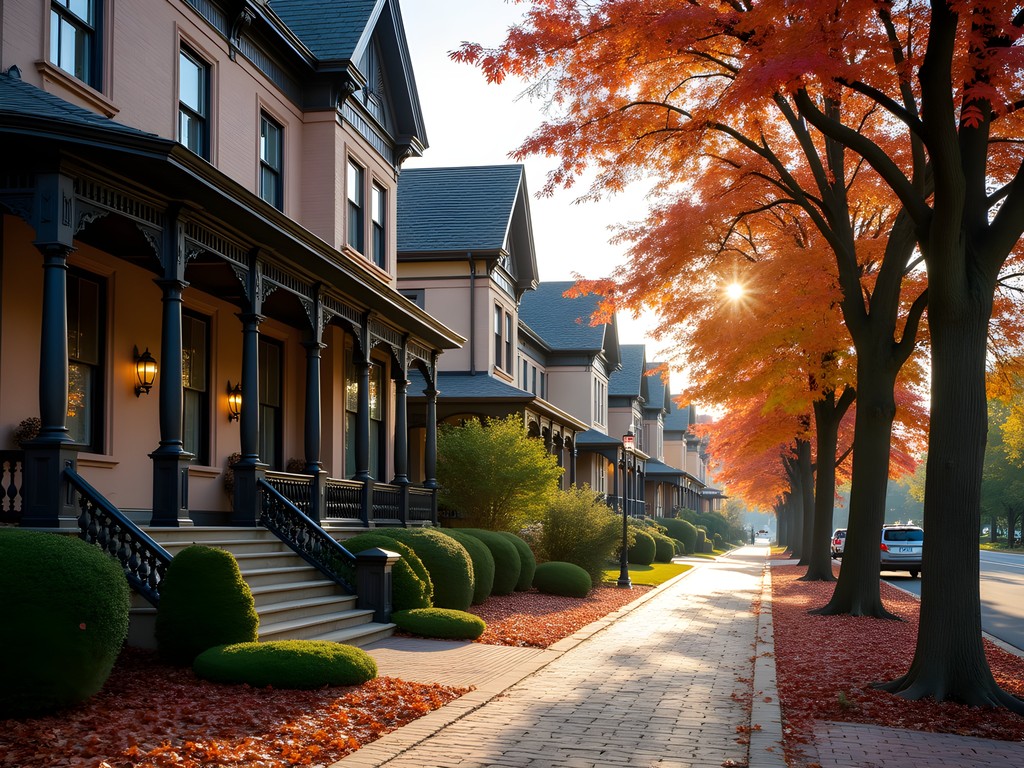 Victorian homes with autumn foliage in Evansville's Riverside Historic District
