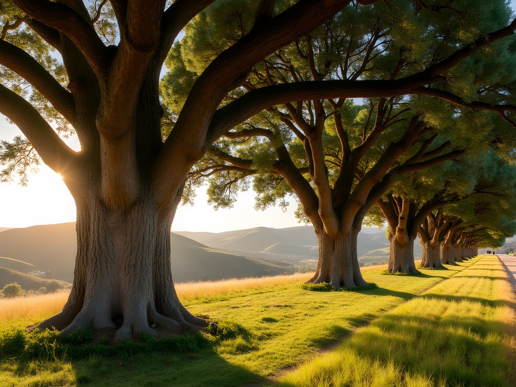 Traditional cork oak forest near Evora showing sustainable harvesting techniques