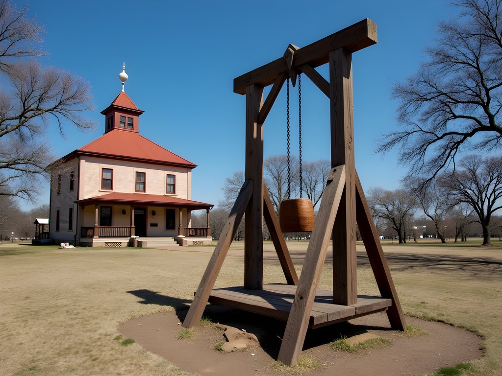 Historic gallows at Fort Smith National Historic Site with courthouse in background