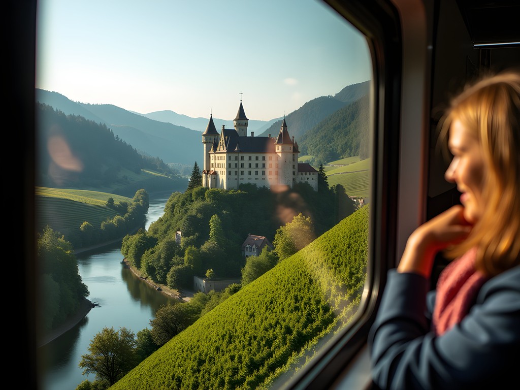 View of Rhine Valley castle from train window