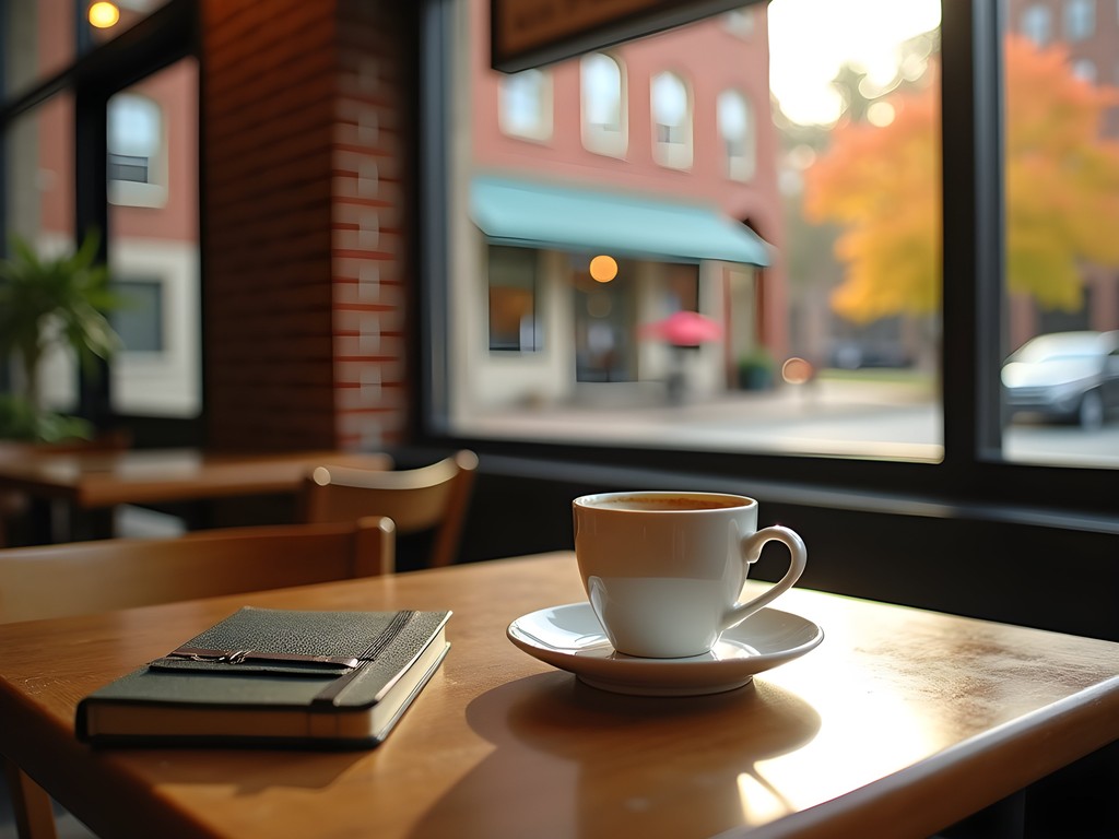Morning scene at a café in downtown Hattiesburg with historic buildings visible