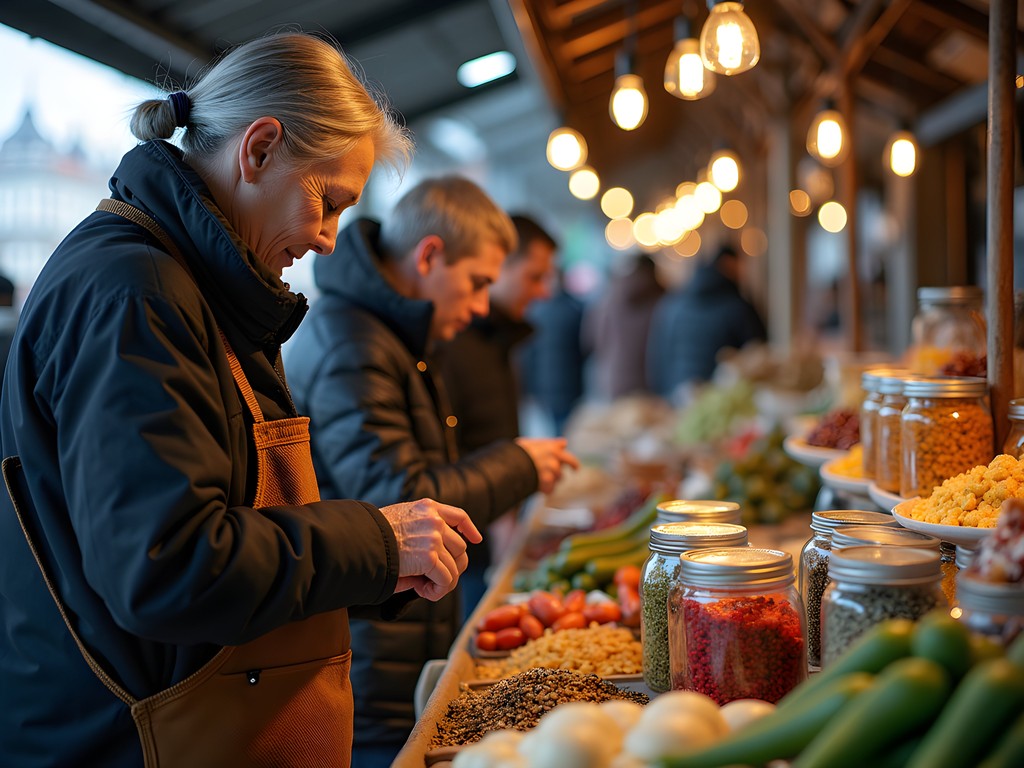 Local vendors selling traditional Siberian foods and crafts at Irkutsk's Central Market