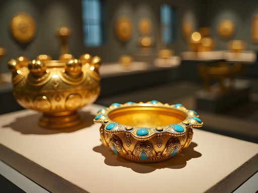 Gold artifacts from Bactrian treasure in National Museum of Afghanistan