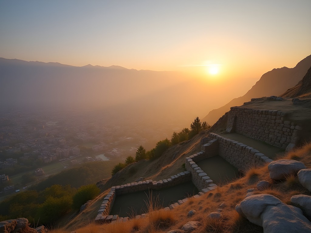 Panoramic view of Kabul from Tepe Maranjan hill at sunrise