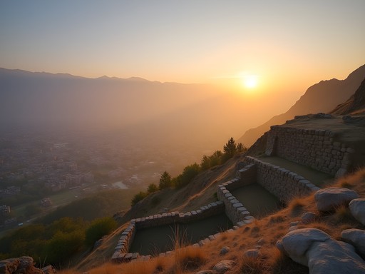 Panoramic view of Kabul from Tepe Maranjan hill at sunrise
