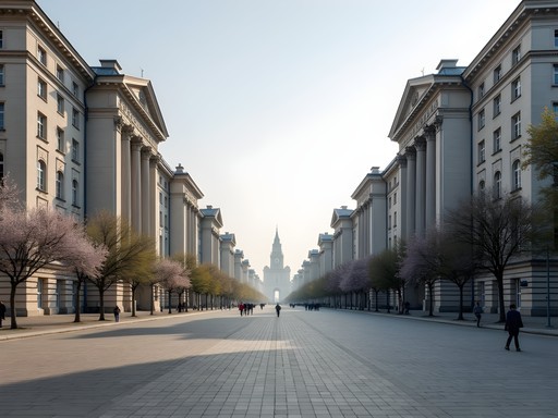 Central Square in Nowa Huta showing grand socialist realist architecture and wide boulevards