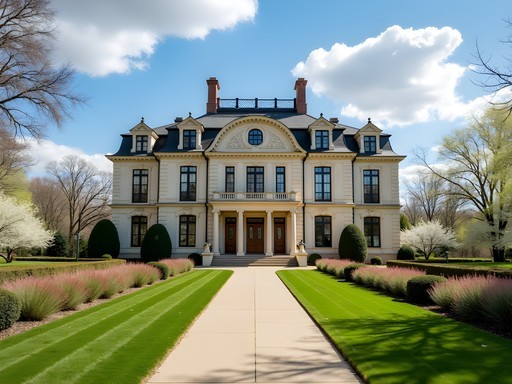 Georgian Court Mansion with spring gardens at Georgian Court University